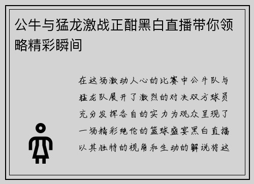 公牛与猛龙激战正酣黑白直播带你领略精彩瞬间