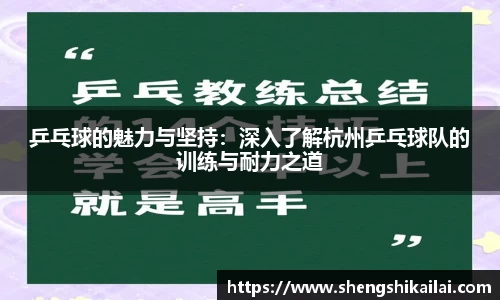 乒乓球的魅力与坚持：深入了解杭州乒乓球队的训练与耐力之道